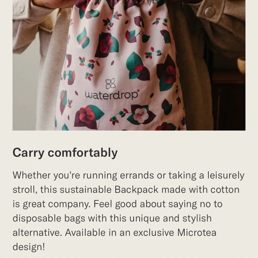 NWOT! Waterdrop Floral Adjustable Straps Cinch Top Lightweight Backpack Bag